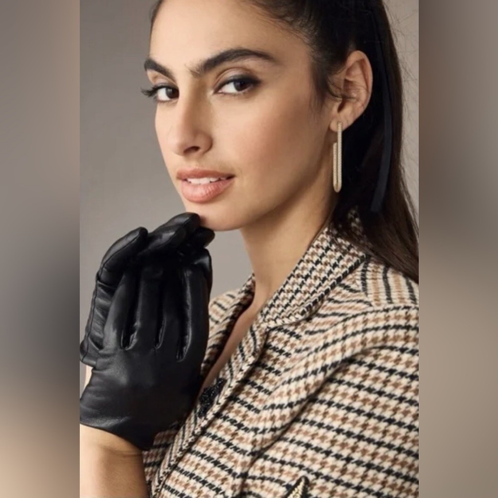 NWT ANTHROPOLOGIE Maeve Short Faux-Leather Texting Gloves Black Medium, Large